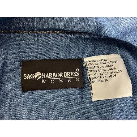 Sag Harbor Jacket Womens 18W Blue Denim Short Sleeve Button Front Jean - Picture 3 of 6